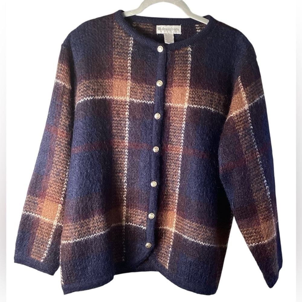 Vintage 1990s Dressbarn Plaid Button Up Cardigan  Mohair Blend Size 14/16